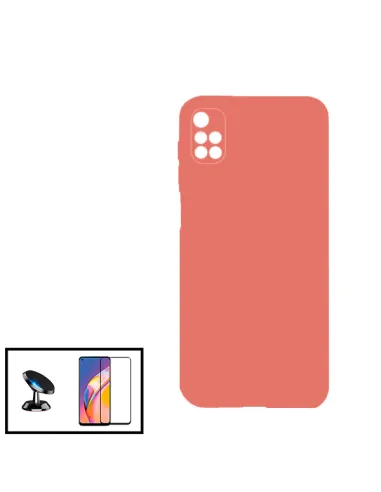 Kit Vidro Premium Full Cover + Capa Silicone Líquido + Suporte Magnético para Xiaomi Redmi 10 - Rosa