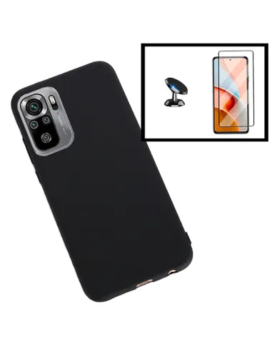 Kit Vidro Premium Full Cover + Capa Silicone Líquido + Suporte Magnético para Xiaomi Redmi Note 10 5G