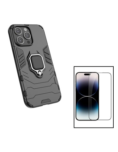 Kit Película de Vidro Temperado 5D Full Cover + Capa 3X1 Military Defender para Apple iPhone 15 Pro - Preto
