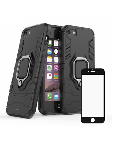 Kit Película de Vidro Temperado 5D Full Cover + Capa 3X1 Military Defender para iPhone 5 / 5S / SE