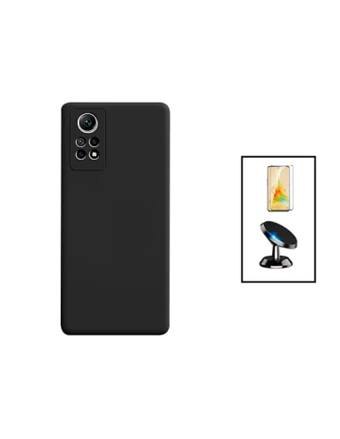 Kit Vidro Premium Full Cover + Capa Silicone Líquido + Suporte Magnético para Xiaomi Redmi Note 12 Pro 4G - Preto