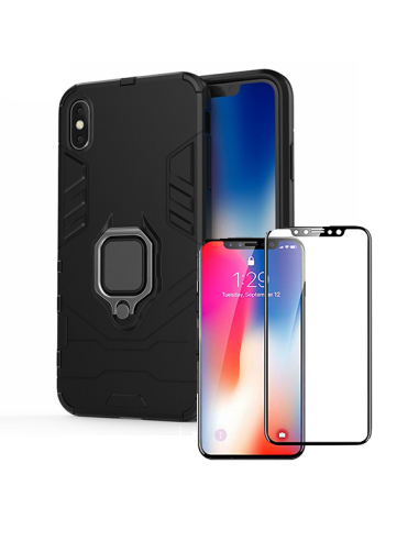 Kit Película de Vidro Temperado 5D Full Cover + Capa 3X1 Military Defender para iPhone XS Max