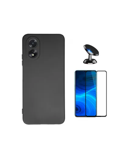 Kit Vidro Premium Full Cover + Capa Silicone Líquido + Suporte Magnético para Oppo A38 4G - Preto