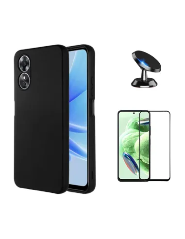 Kit Vidro Premium Full Cover + Capa Silicone Líquido + Suporte Magnético para Oppo A58 4G - Preto