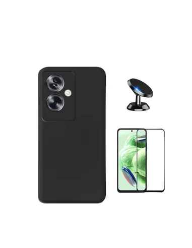 Kit Vidro Premium Full Cover + Capa Silicone Líquido + Suporte Magnético para Oppo A79 5G - Preto