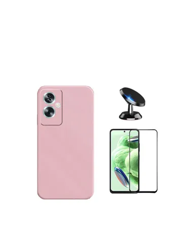 Kit Vidro Premium Full Cover + Capa Silicone Líquido + Suporte Magnético para Oppo A79 5G - Rosa