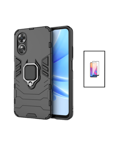 Kit Película de Vidro Temperado 5D Full Cover + Capa 3X1 Military Defender para Oppo A17 - Preto