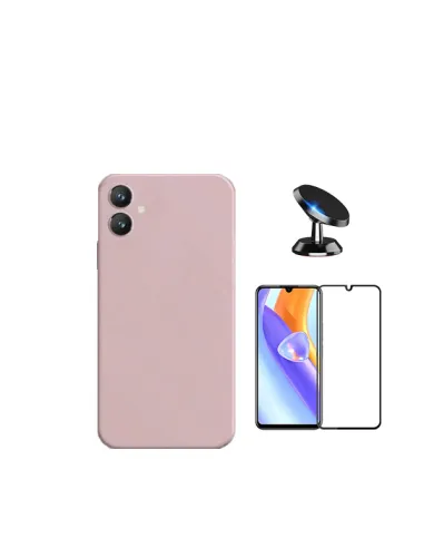 Kit Vidro Premium Full Cover + Capa Silicone Líquido + Suporte Magnético para Samsung Galaxy A05 - Rosa