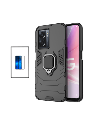 Kit Película de Vidro Temperado 5D Full Cover + Capa 3X1 Military Defender para Oppo A77 - Preto