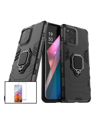 Kit Película de Vidro Temperado 5D Full Cover + Capa 3X1 Military Defender para Oppo Find X3