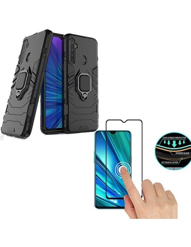 Kit Película de Vidro Temperado 5D Full Cover + Capa 3X1 Military Defender para Realme 5 Pro