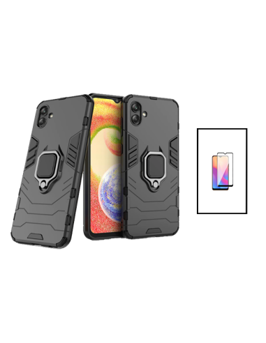 Kit Película de Vidro Temperado 5D Full Cover + Capa 3X1 Military Defender para Samsung Galaxy A04 - Preto