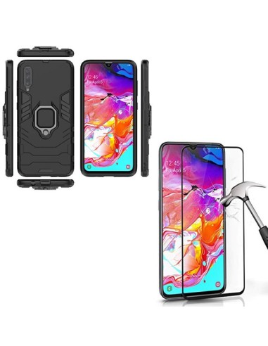 Kit Película de Vidro Temperado 5D Full Cover + Capa 3X1 Military Defender para Samsung Galaxy A70s