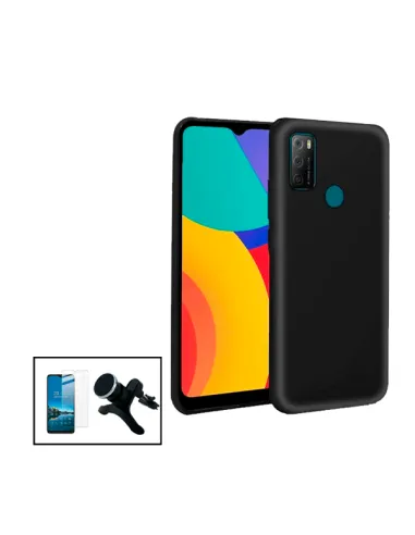 Kit Vidro Premium Full Cover + Capa Silicone Líquido + Suporte Magnético Reforçado para Alcatel 1L Pro (2021)