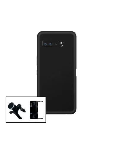 Kit Vidro Premium Full Cover + Capa Silicone Líquido + Suporte Magnético Reforçado para Asus ROG Phone 5