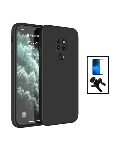 Kit Vidro Premium Full Cover + Capa Silicone Líquido + Suporte Magnético Reforçado para Huawei Mate 20X 5G - Preto