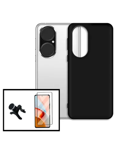 Kit Vidro Premium Full Cover + Capa Silicone Líquido + Suporte Magnético Reforçado para Huawei P50