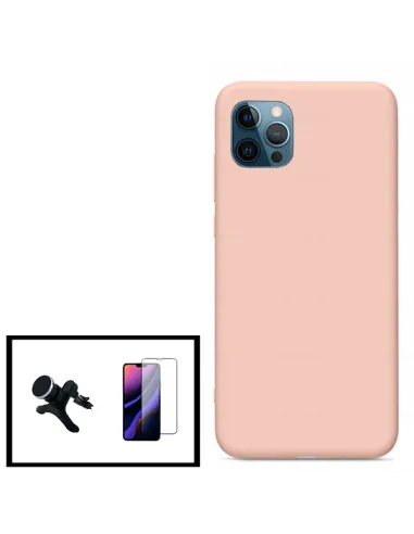 Kit Vidro Premium Full Cover + Capa Silicone Líquido + Suporte Magnético Reforçado para iPhone 11 Pro Max - Rosa