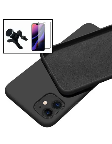 Kit Vidro Premium Full Cover + Capa Silicone Líquido + Suporte Magnético Reforçado para iPhone 12