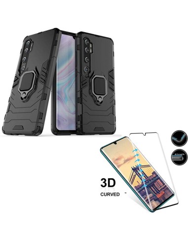 Kit Película de Vidro Temperado 5D Full Cover + Capa 3X1 Military Defender para Xiaomi Mi Note 10 Lite