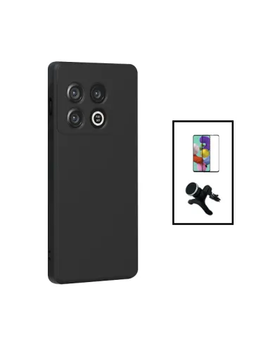 Kit Vidro Premium Full Cover + Capa Silicone Líquido + Suporte Magnético Reforçado para OnePlus 10T - Preto