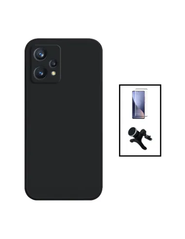 Kit Vidro Premium Full Cover + Capa Silicone Líquido + Suporte Magnético Reforçado para OnePlus Nord CE 2 Lite 5G - Preto