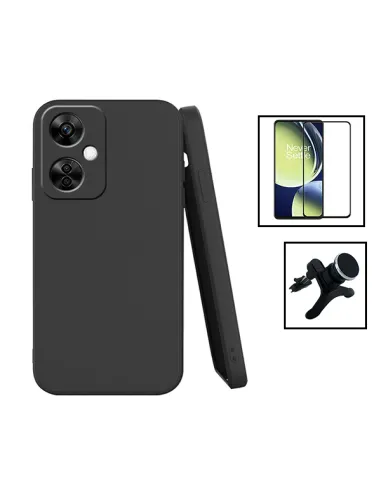 Kit Vidro Premium Full Cover + Capa Silicone Líquido + Suporte Magnético Reforçado para OnePlus Nord CE 3 Lite - Preto