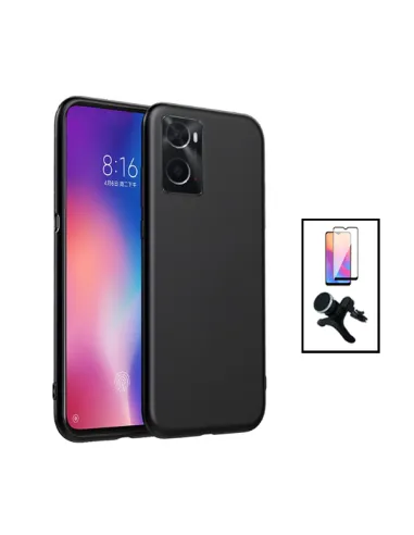 Kit Vidro Premium Full Cover + Capa Silicone Líquido + Suporte Magnético Reforçado para OnePlus Nord N20 SE - Preto