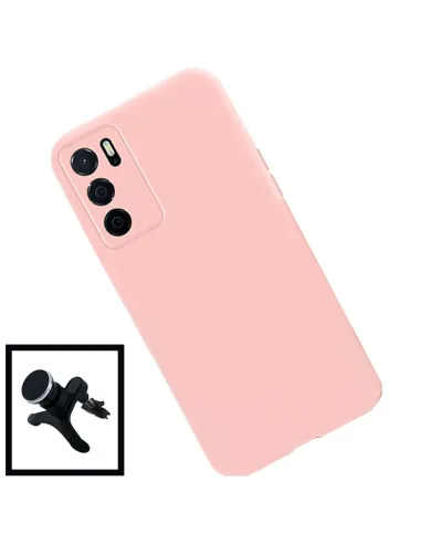 Kit Vidro Premium Full Cover + Capa Silicone Líquido + Suporte Magnético Reforçado para Oppo A16 - Rosa