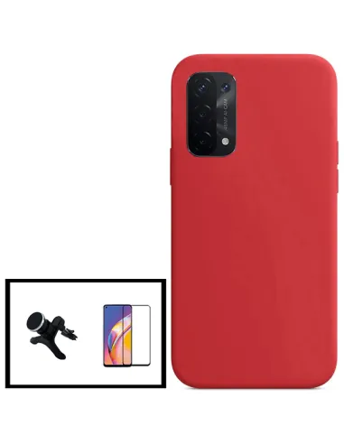 Kit Vidro Premium Full Cover + Capa Silicone Líquido + Suporte Magnético Reforçado para Oppo A16 - Vermelho