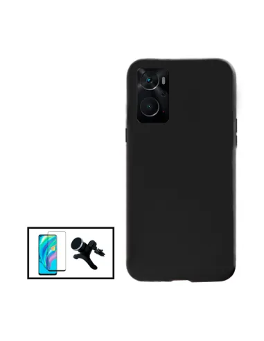 Kit Vidro Premium Full Cover + Capa Silicone Líquido + Suporte Magnético Reforçado para Oppo A36 - Preto