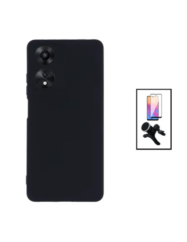 Kit Vidro Premium Full Cover + Capa Silicone Líquido + Suporte Magnético Reforçado para Oppo A78 - Preto