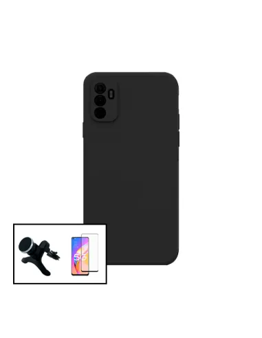 Kit Vidro Premium Full Cover + Capa Silicone Líquido + Suporte Magnético Reforçado para Oppo A94 5G