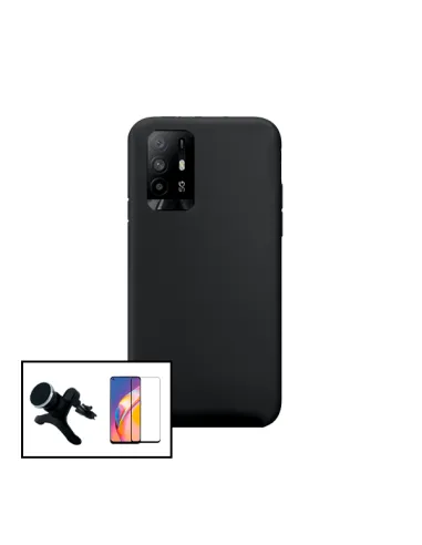 Kit Vidro Premium Full Cover + Capa Silicone Líquido + Suporte Magnético Reforçado para Oppo A95 5G