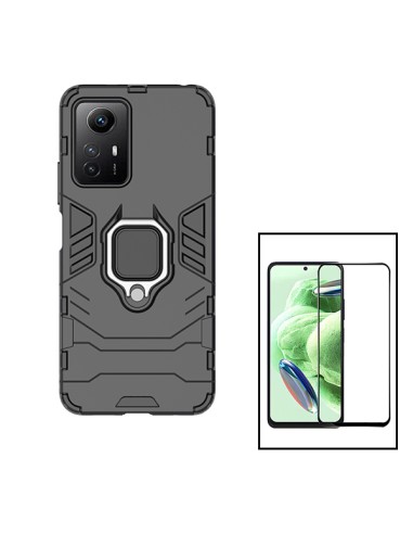 Kit Película de Vidro Temperado 5D Full Cover + Capa 3X1 Military Defender para Xiaomi Redmi Note 12S - Preto