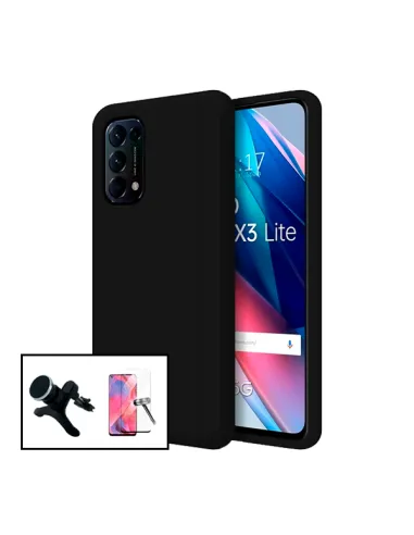 Kit Vidro Premium Full Cover + Capa Silicone Líquido + Suporte Magnético Reforçado para Oppo Reno5 4G