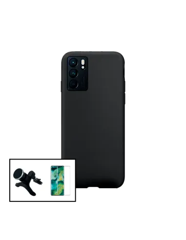 Kit Vidro Premium Full Cover + Capa Silicone Líquido + Suporte Magnético Reforçado para Oppo Reno6 Z