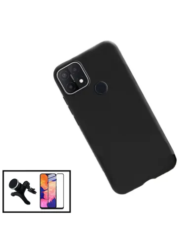 Kit Vidro Premium Full Cover + Capa Silicone Líquido + Suporte Magnético Reforçado para Realme C21 - Preto