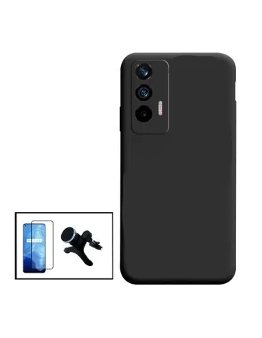 Kit Vidro Premium Full Cover + Capa Silicone Líquido + Suporte Magnético Reforçado para Realme GT Neo