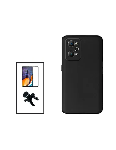 Kit Vidro Premium Full Cover + Capa Silicone Líquido + Suporte Magnético Reforçado para Realme Gt Neo2 - Preto