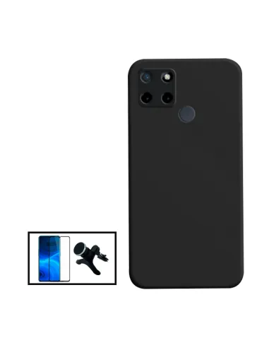 Kit Vidro Premium Full Cover + Capa Silicone Líquido + Suporte Magnético Reforçado para Realme Narzo 50A - Preto