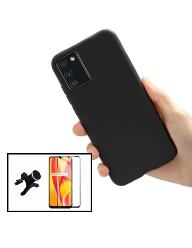 Kit Vidro Premium Full Cover + Capa Silicone Líquido + Suporte Magnético Reforçado para Samsung Galaxy A02s