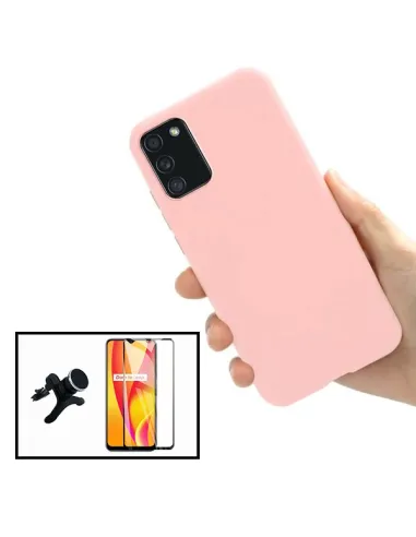 Kit Vidro Premium Full Cover + Capa Silicone Líquido + Suporte Magnético Reforçado para Samsung Galaxy A02s - Rosa