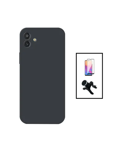 Kit Vidro Premium Full Cover + Capa Silicone Líquido + Suporte Magnético Reforçado para Samsung Galaxy A04 - Preto