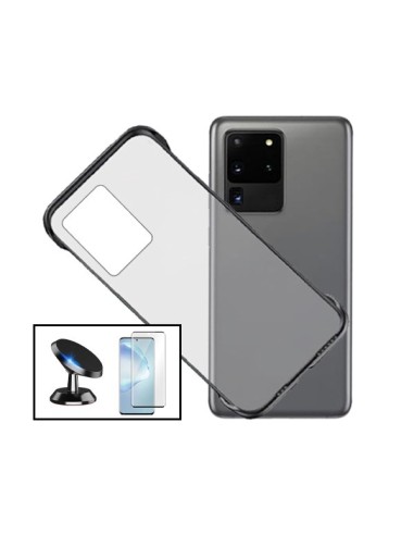 Kit Película de Vidro Temperado 5D Full Cover + Capa Invisible Bumper + Suporte Magnético de Carro para Samsung Galaxy S20 Ultra