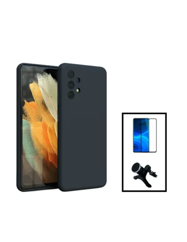 Kit Vidro Premium Full Cover + Capa Silicone Líquido + Suporte Magnético Reforçado para Samsung Galaxy A13 - Preto