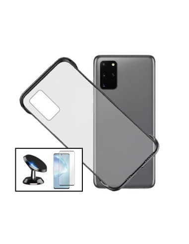 Kit Película de Vidro Temperado 5D Full Cover + Capa Invisible Bumper + Suporte Magnético de Carro para Samsung Galaxy S20+