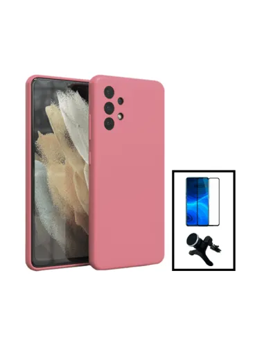 Kit Vidro Premium Full Cover + Capa Silicone Líquido + Suporte Magnético Reforçado para Samsung Galaxy A13 - Rosa