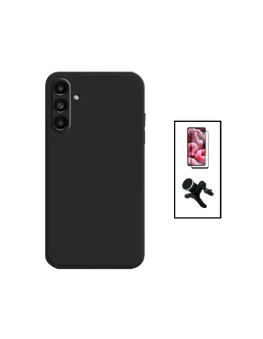 Kit Vidro Premium Full Cover + Capa Silicone Líquido + Suporte Magnético Reforçado para Samsung Galaxy A14 - Preto