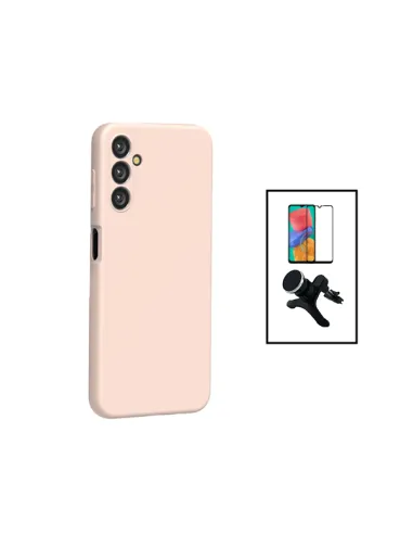 Kit Vidro Premium Full Cover + Capa Silicone Líquido + Suporte Magnético Reforçado para Samsung Galaxy A14 5G - Rosa